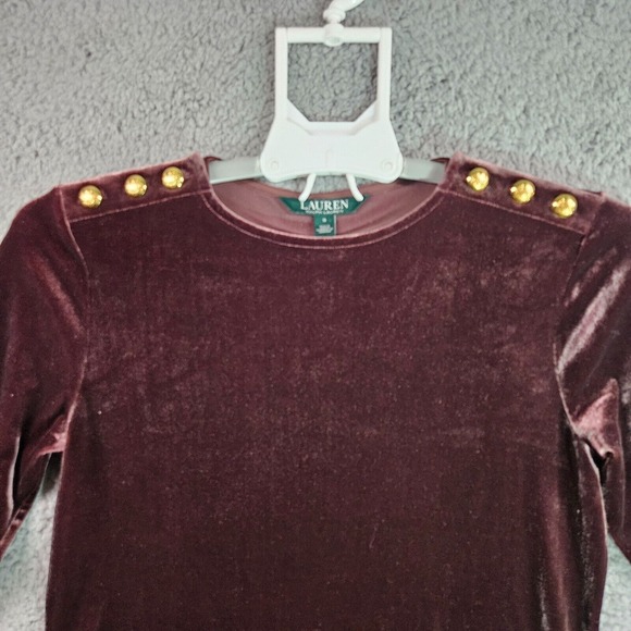 Lauren Ralph Lauren Tunic Top Blouse Womens‎ Small Velvet Gold Button Purple - S - Picture 4 of 12
